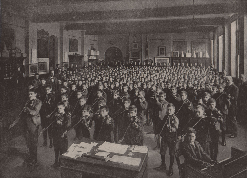Morning assembly at a board school. London. Education 1896 old antique print
